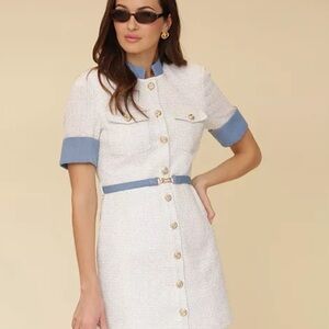 Elegant White and Blue Women's Dress